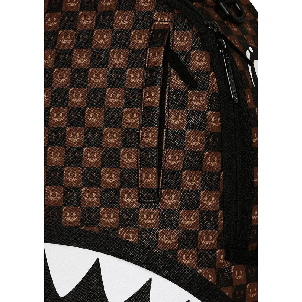Sprayground Sharks in Paris Backpack Unisex Brown Check Shoulder Straps SPR282